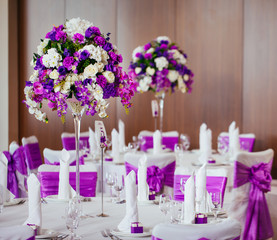 Table set for wedding or another catered event dinner.