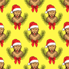 Sketch monkey in Santa's hat