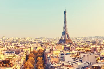 Foto auf Acrylglas Paris Blick auf den Eiffelturm bei Sonnenuntergang