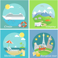 Fototapeta na wymiar Set Concept Vacation Camping Cruise