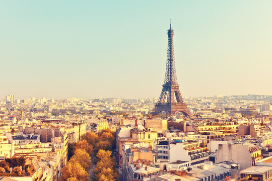 View on Eiffel tower at sunset
