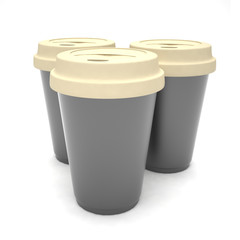 Three paper coffee cups