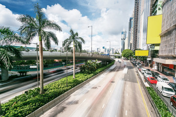 Obraz premium viaduct among modern skyscrapers