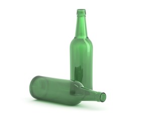 Flasche Bier leer liegend stehend