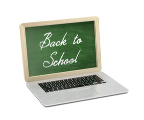 Laptop with chalkboard, back to school, online education concept