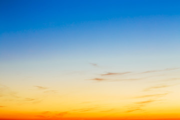 Sky, Bright Blue, Orange And Yellow Colors Sunset. Instant Photo