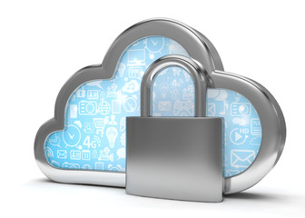 Cloud computing, security concept on white