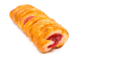 Puff pastry filled with jam isolated.