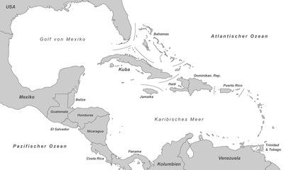 Golf von Mexiko in grau (beschriftet) - Vektor