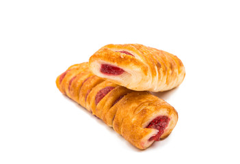 Puff pastry filled with jam isolated.