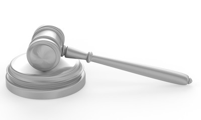steel gavel and soundboard on white background. LAW concept