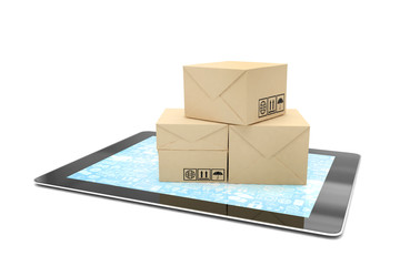 Technology business concept of shipping: cardboard package boxes