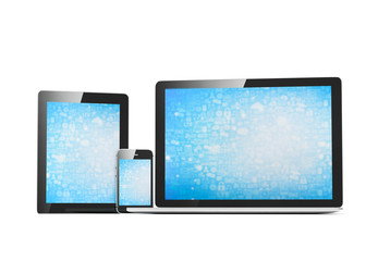 laptop, tablet, phone, on white