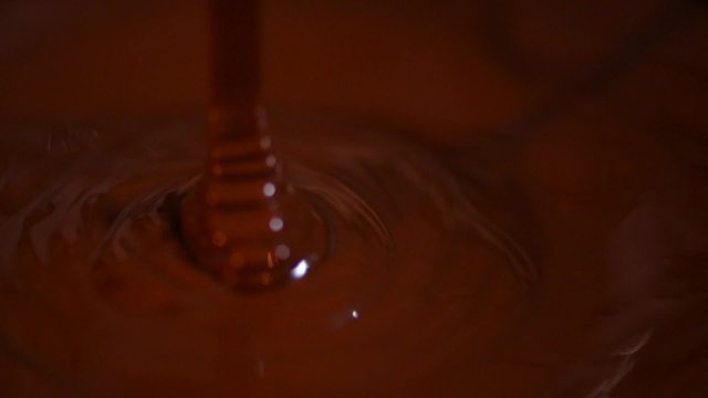 Liquid chocolate is pouring close-up. Chocolate
