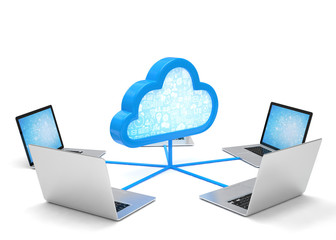 3d cloud symbol and laptops