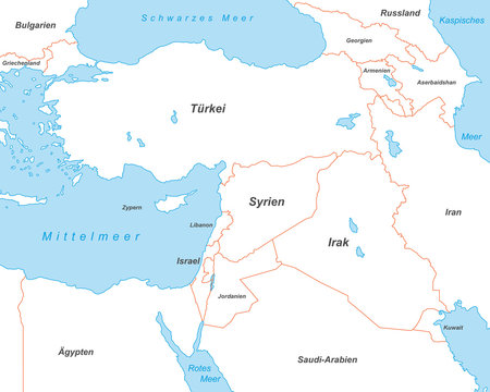 Naher Osten in wei&szlig; (beschriftet) - Vektor