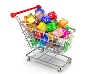 shopping cart with application software icons isolated on a