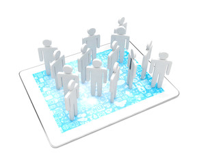 group of people figures on tablet PC, 3d render