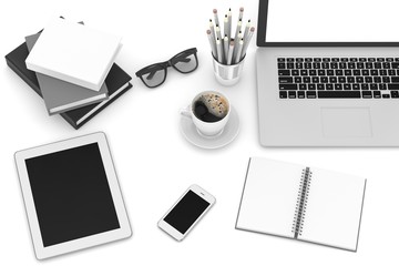 laptop and office stuff, workplace, top view