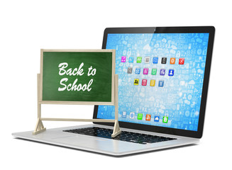 Laptop with chalkboard, back to school, online education concept