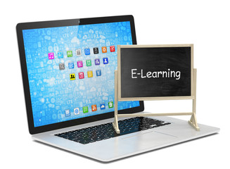  Laptop with chalkboard, e-learning, online education concept