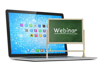 Laptop with chalkboard, webinar, online education concept