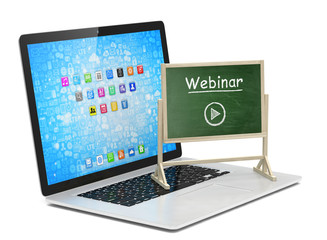 Laptop with chalkboard, webinar, online education concept