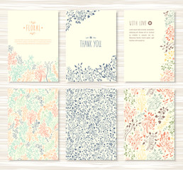 Fototapeta na wymiar Flyers, brochures with floral, leaves, flower patterns