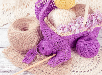 Obraz na płótnie Canvas Yarn for crochet and knitted openwork napkins