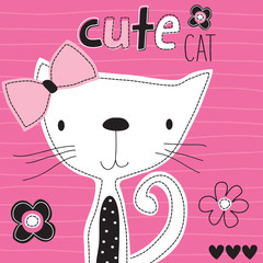 cute white cat vector illustration