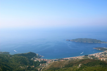 Budva, Montenegro, Balkans. Sea view. Adriatic sea. Riviera. Budva old town.