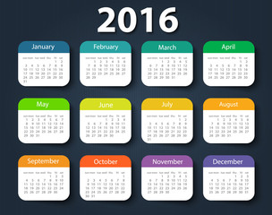 Calendar 2016 year vector design template.