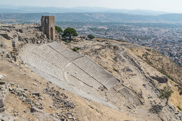 Ruins in ancient amphitheater or amphitheatre , Acropolis of Pergamum, Turkey