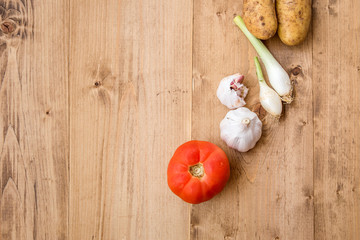 Fresh vegetables on wooden board