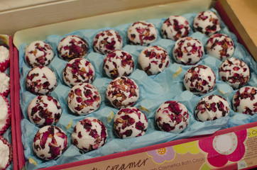 Sweet cakes in tray fancy