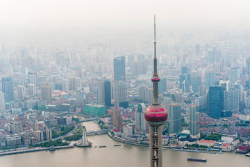The Oriental Pearl Tower, landmark of Shanghai city.
