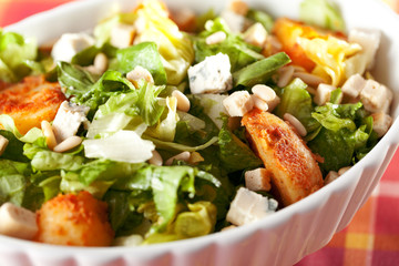 Salad with tomatos, tuna fish and croutons