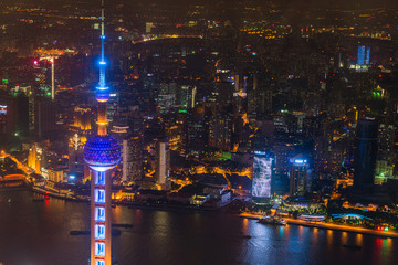 Oriental Pearl Tower at the nighttime. located at Lujiazui finance and trade zone in Pudong