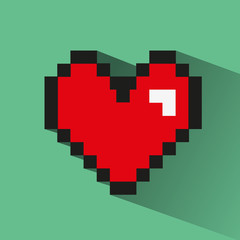 Pixelated heart on green backdrop.