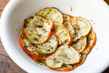 Grilled red aubergine slices from Rotonda, region Basilicata, Italy