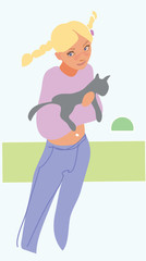 Girl with cat. Vector