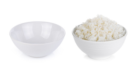 Rice in a bowl on a white background