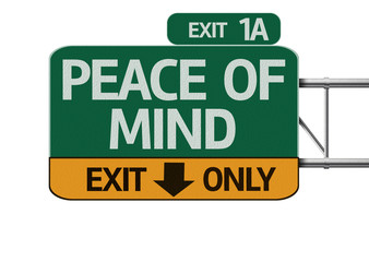 Peace of Mind road sign isolated on white background