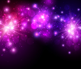 Fototapeta premium Festive lilac firework background.