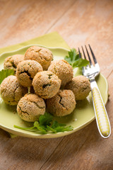 vegetarian meatballs with ricotta and spinach, selective focus
