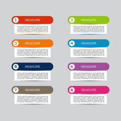 A set of infographics for text. Chart with 8 options. Infographic diagram.