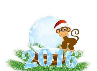 Christmas card with the numbers of the year 2016 and monkey.