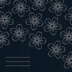 Japanese quilting. Sashiko card. Sakura flowers.
