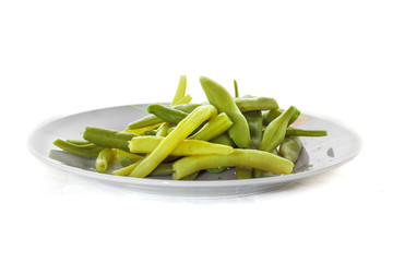 green bean plate on white background