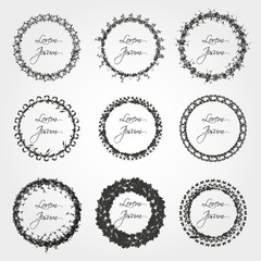 set of simple abstract floral circle border decorations eps10